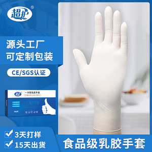 ถุงมือยางลาเท็กซ์แบบใช้แล้วทิ้ง ซุปเปอร์โพรเทค ปราศจากแป้ง สีขาว หนาพิเศษ เกรดอาหาร สำหรับใช้ในห้องปฏิบัติการ ใช้ครั้งเดียว - Product Image 5