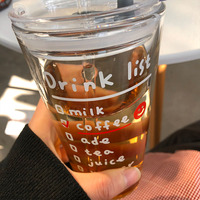 Tasse en verre avec couvercle, Style coréen Ins, grande capacité, petit déjeuner, lettre Simple, paille, café, bouteille d'eau, pas cher
