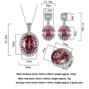Fashion Eco-friendly Copper Gold Plated 15*20mm Zircon Pendant <b>Earrings</b> Set Big Shiny Stone Jewellery Set for Womens - Product Image 2