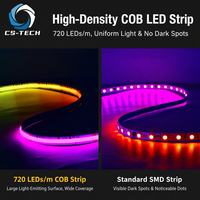 Kit DIY Bande LED COB RGBIC à Effet de Chasing Pixel 5V 12V 24V avec Télécommande et Contrôle par Application, Éclairage Flexible Sans Points pour Chambre et Gaming