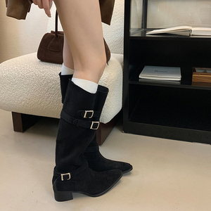 2026 Autumn New Knee Pointed Knight <b>Boots</b> Comfortable Thick Heel High <b>Boots</b> Fashionable All-match Sleeve <b>Boots</b> - Product Image 4
