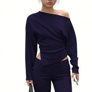 Chemisier court asymétrique à une épaule froncé à manches longues pour femme – Tendance - Product Image 5