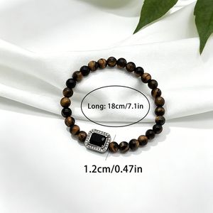 yunnique Tiger's Eye Silver Obsidian <b>Beaded</b> <b>Bracelet</b> Geometric Design For Men And Women Gift Jewelry - Product Image 4