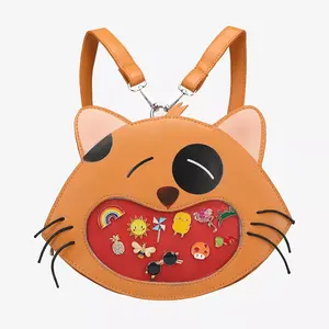 Waterproof Cute Cat Custom Design Women Girls PU Leather Clear Pin Display School Backpack Ita Bags