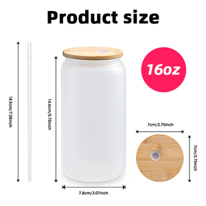 Almacén de EE. UU. Disponible 12oz 16oz Transparente Esmerilado Sublimación Espacios en blanco Tarro de vidrio Lata de <span class=keywords><strong>cerveza</strong></span> Taza de vidrio con tapa de bambú y pajita - Product Image 4