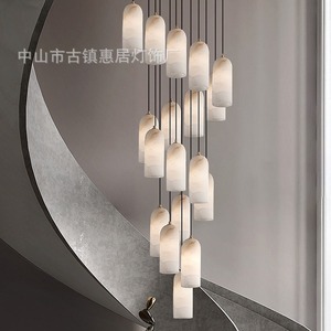 Luxury Minimalist Pendant <b>Light</b> LED Natural Marble Copper Long Shape Home Chandelier - Product Image 2