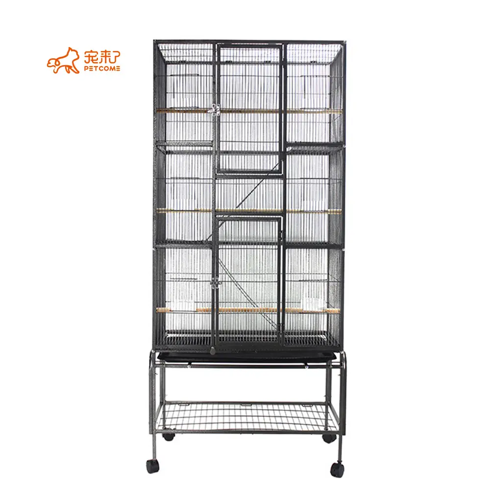 PETCOME-jaula de Metal para cría de loros y mascotas, de 3 niveles jaula para pájaros, aviario con bandeja y Rueda, venta al por mayor