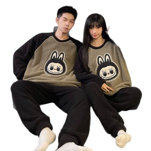 <span class=keywords><strong>Pigiama</strong></span> Termico Autunno Inverno per Coppie, Maniche Lunghe, Foderato in <span class=keywords><strong>Pile</strong></span> Corallo per Donna, Spesso e Carino con Cartoni Animati, Abbigliamento da Casa per <span class=keywords><strong>Uomo</strong></span> - Product Image 5