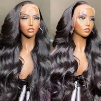 Perruque sans colle en cheveux humains indiens bruts, pré-épilée, densité 180%, ondulations naturelles, vente en gros, perruque frontale en dentelle transparente 13*4 pour femmes noires
