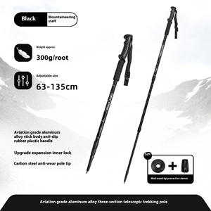Bâton de marche réglable en alliage d'aluminium à trois sections pour la <span class=keywords><strong>randonnée</strong></span> en caoutchouc de <span class=keywords><strong>ski</strong></span> - Product Image 6