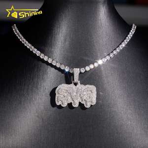 Liontin Moissanite Custom Personal GRA Perak 925 Pria Wanita Bertabur Batu VVS Liontin Nama Huruf Moissanite - Product Image 3
