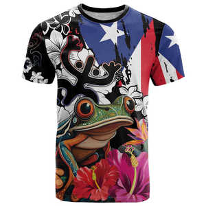 Camiseta de Puerto Rico con Estampado de Rana Coqui y Atardecer, <span class=keywords><strong>Isla</strong></span> <span class=keywords><strong>del</strong></span> Encanto, Estilo Tropical, Impresión Bajo Demanda, Informal, de Poliéster, Transpirable, para Verano - Product Image 1