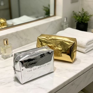 New Design Metallic PU Leather Cosmetic <b>Bag</b> Gold Silver Cosmetics Storage <b>Bag</b> Portable waterproof <b>Travel</b> <b>Toiletry</b> <b>Bag</b> - Product Image 4