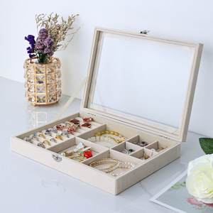 Boîte de présentation de bijoux de couleur et de taille personnalisées avec couvercle en velours et en verre pour bagues boucles d'oreilles montres-plateaux d'emballage vitrine de magasin - Product Image 3