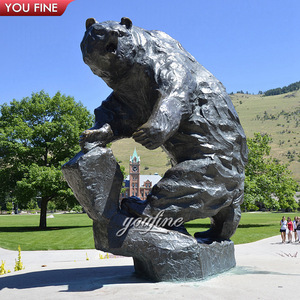 Statue de combat d'ours de <span class=keywords><strong>rencontre</strong></span> féroce en bronze d'un grand animal sauvage carré extérieur - Product Image 6
