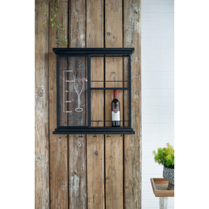 Black Floating Wine <b>Bar</b> Shelf 26x5.1x28.3 With Glass Holder And Display Shelves - Product Image 1