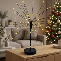 Lumière de table moderne en forme de branche noire avec fil de cuivre blanc chaud, thème feux d'artifice féeriques pour la décoration de Noël à la maison