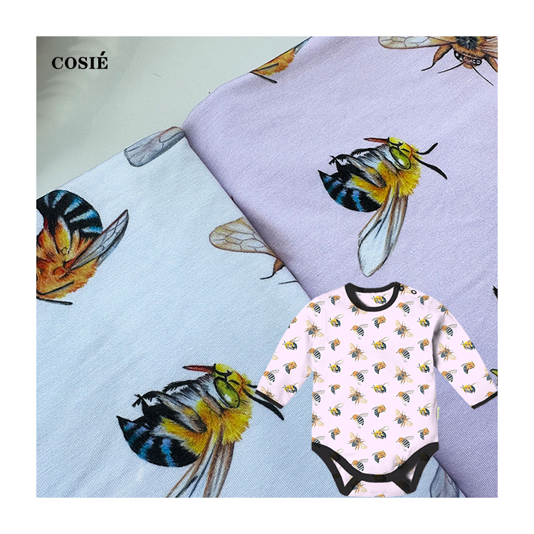 Custom Oem&Odm Digital Printed Sweet Bee Design Bamboo Fiber Fabric Bamboo Cotton Blend Fabric by the Meter for Baby Rompers