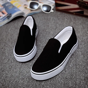 Chaussures décontractées tendance pour hommes en toile respirante noire et blanche à enfiler, faible MOQ - Product Image 1