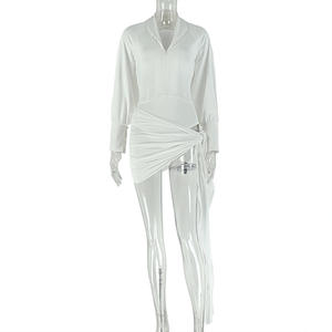 Conjunto de Dos Piezas Viviblook Z0116ST01 para Mujer, Top con Tirantes y Falda Irregular Plisada, Body Sexy de Manga Larga con Cuello en V - Product Image 5