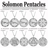 Collier Jupiter, sceau de Salomon, pentacles de Jupiter, Mars, Mercure, Lune, Saturne, Soleil, Vénus, talisman, pendentif, collier en acier inoxydable