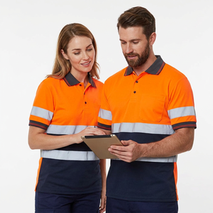 High Visibility Polyester Windproof <b>Orange</b> Workwear <b>Polo</b> Shirt with Reflective Stripes for Men and Women - Product Image 4
