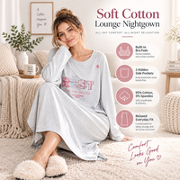 Robe de nuit à manches longues et col rond de couleur unie pour femmes, pyjamas en coton pour filles, style quotidien