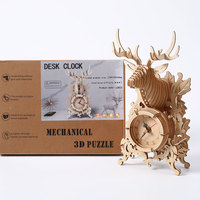 Puzzles 3D de Madera para Adultos al por Mayor, Reloj de Escritorio con Diseño de Ciervo, Regalo de Inauguración para Amantes de la Naturaleza