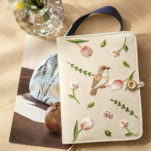 Diario in Tessuto Ricamato Personalizzato Beige, Taccuino da Viaggio Fatto a Mano A5 A6, Agenda, Blocco Note - Product Image 1