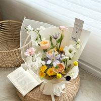 Emballage de bouquet de fleurs en gaze rigide transparente de couleur unie de style coréen 49x49cm pour mariage, cadeau de la Saint-Valentin