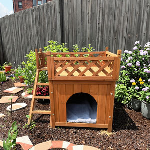 SDD001 Cage de luxe en bois de sapin avec balcon surélevé, maison pour animaux de compagnie, imperméable, pour l'extérieur et l'intérieur, chenil pour petits et moyens chiens - Product Image 3