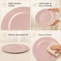 Piring alas berbahan PP berdiameter 13 inci dengan pinggiran manik-manik warna rose gold, alas dekoratif untuk pesta pernikahan, hotel, pesta, dan acara lainnya.