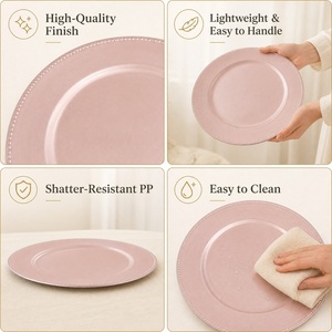 Assiette de présentation PP de 13 pouces, or rose, bord perlé, sous-assiette décorative pour mariages, banquets, hôtels, fêtes et événements - Product Image 4