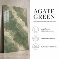 Dalle de pierre frittée polie Royal Green 1800x1200x9mm avec veinage vert fini pour comptoir, mur, sol et projets d'aménagement intérieur commercial