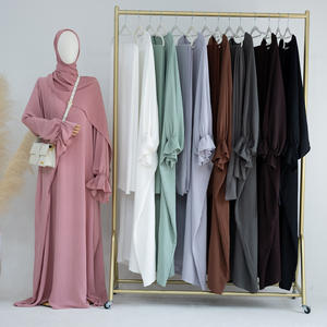 All'ingrosso vestito da preghiera musulmano da donna con rughe Eid abiti modesti Dubai Abaya e Hijab 2 pezzi Set Abaya abbigliamento islamico - Product Image 3