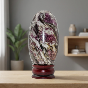 Ornement en pierre ovale Picasso Jasper Shiva Lingam sur support doré, décoration d'intérieur, collection de cristaux - Product Image 2