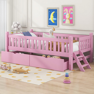 Cama alta rosa para niños con escalera y cajones de almacenamiento, muebles de dormitorio para niños - Product Image 2