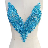 Applique en dentelle de strass acrylique faite à la main, broderie perlée, patch pour accessoires de robe