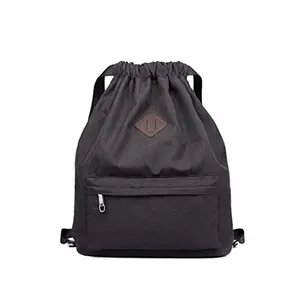 Mochila de senderismo para exteriores, morral sencillo de color sólido con cordón y cremallera