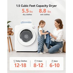 Secadora de Ropa Portátil Euhomy de 1.5 Pies Cúbicos y 850W, Secadora de Tambor de Carga Frontal Blanca, Máquina de Secado Compacta - Product Image 4