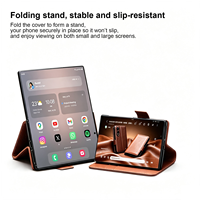Étui multifonctionnel en cuir véritable pour Samsung Galaxy Fold 8, style portefeuille, avec support rabattable et fentes pour cartes et pièces de monnaie