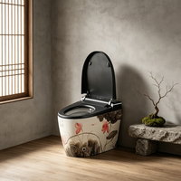 WC monobloc en céramique vintage avec motif fleur de lotus, toilettes de luxe rétro pour salle de bain, hôtel, villa
