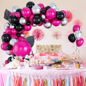 Cumpleaños telón de fondo decoración globo guirnalda Kit señoras niñas despedida de soltera decoraciones Rosa negro para fiesta de niña soltera - Product Image 2