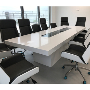 Màu Trắng Và Màu Đen Corian Rắn Bề Mặt Đá Phòng Hội Nghị Văn Phòng Bảng Và Ghế Với Các Loại Cáp - Product Image 1