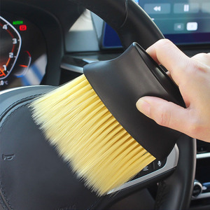Car Interior <b>Dust</b> Removal <b>Brush</b> Soft Bristles Yellow Fur Black Handle Air Vent Cleaning Tool - Product Image 4