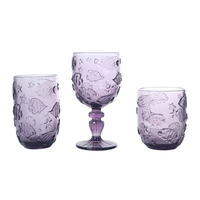 Verre à pied vintage violet en verre gaufré motif poissons marins et étoiles, directement de l'usine, pour usage domestique (haute et basse)
