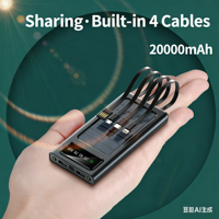 Batterie Externe Solaire 10000mAh avec Câbles Intégrés et Lumière LED pour Sauvegarde de Batterie Multi-Appareils Mobiles
