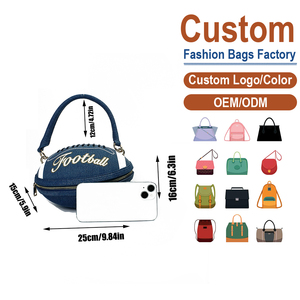 Creative American Football Shaped Handbag Manufacturer With Denim Texture For Women - Product Image 2