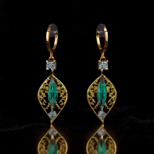 E4346 Orecchini pendenti da donna in cristallo placcato oro, gioielli classici da festa, neri e dorati - Product Image 2