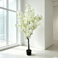 Großhandel Partydekoration: Künstliche Sakura-Pflanze im Topf, Cremeweiße Künstliche Kirschblüten-Bäume für Hochzeits-Blumenarrangements